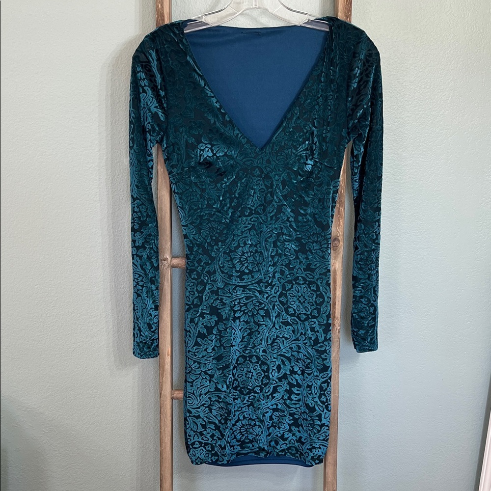 Elegant Teal Velvet Dress